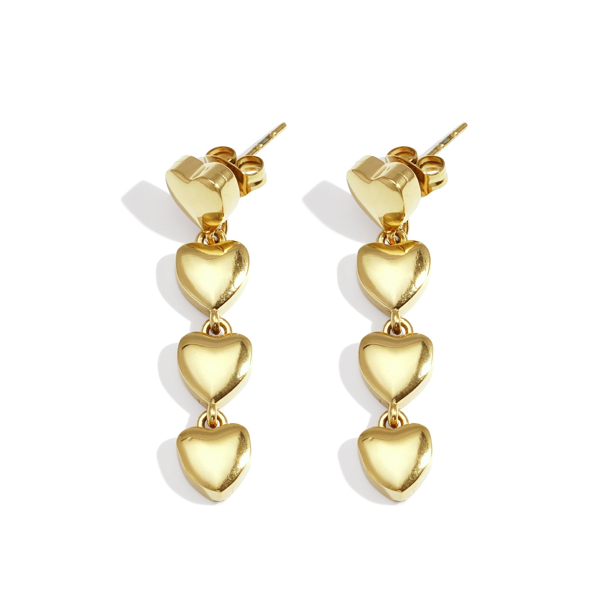 Made by Mila | Oorbellen hangende hartjes goud | Made by Mila 2 oorbellen-oorring-hartjes-hearts-goud-stainless-steel-madebymila